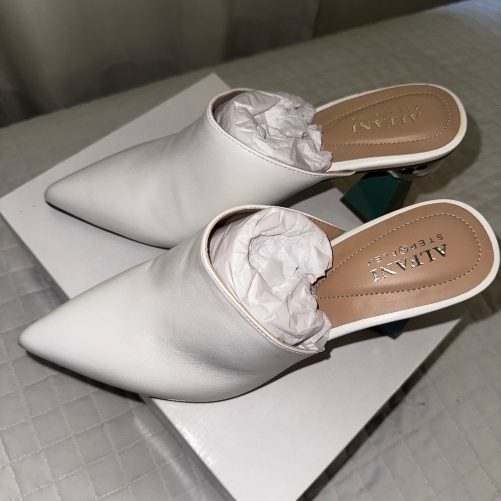 Alfani White Mules with Rosette Detail